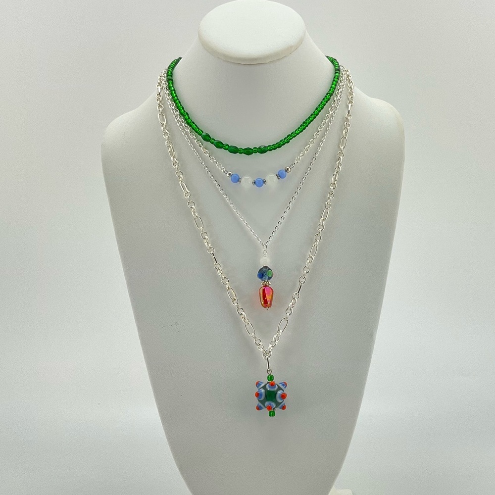 Colorful Necklace Set, Handmade, Art Glass, Crystals, Vtg Beads, Lamp Work Beads - Picture 3 of 11